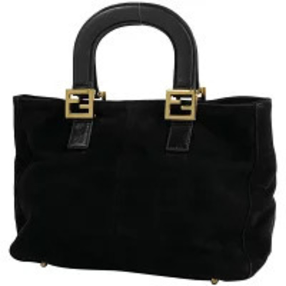 Fendi Zucca Handbag Tote Bag Brown Suede Black